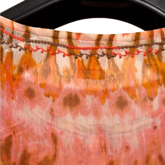 Sundance NWOT Size PL Pretty Orange & Brown Semi-Sheer Long Sleeve Blouse (0635) - Picture 8 of 14